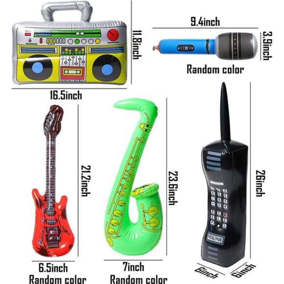 5Pcs Inflatable Rock Star Party Favor, Inflatable Boom Box Mobile Phone Guitar - Picture 3 of 5